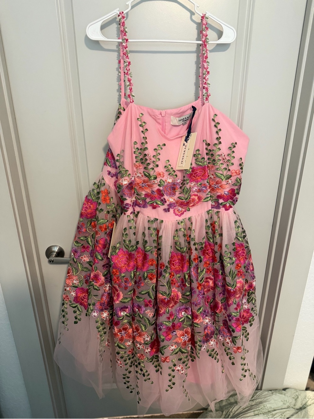 JessaKae Pink Floral Embroidered Tulle Cocktail Dress